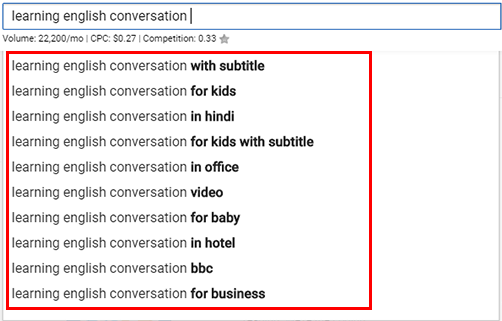 Youtube search bar for long tail keyword ideas generation